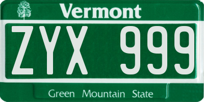 VT license plate ZYX999