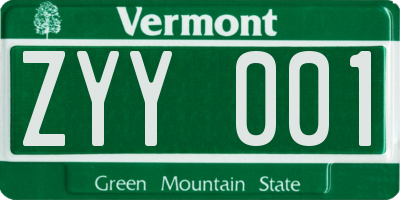 VT license plate ZYY001