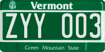 VT license plate ZYY003