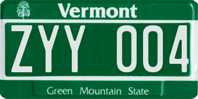 VT license plate ZYY004