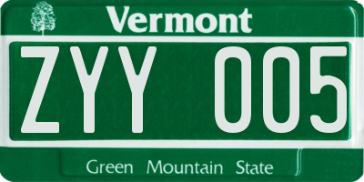 VT license plate ZYY005