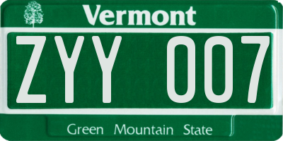 VT license plate ZYY007