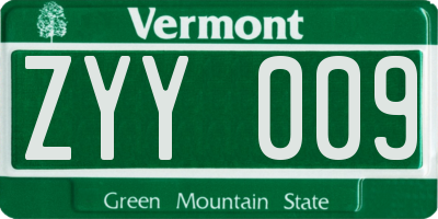 VT license plate ZYY009