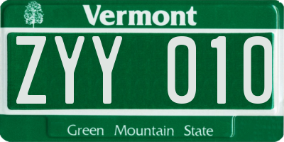 VT license plate ZYY010