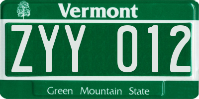 VT license plate ZYY012