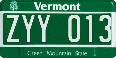 VT license plate ZYY013