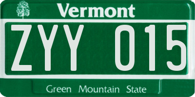 VT license plate ZYY015