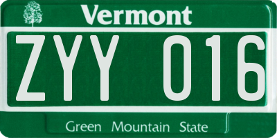 VT license plate ZYY016