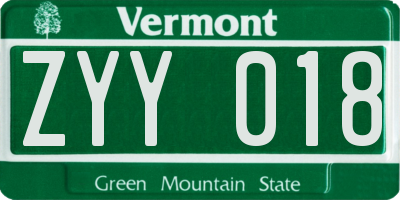 VT license plate ZYY018