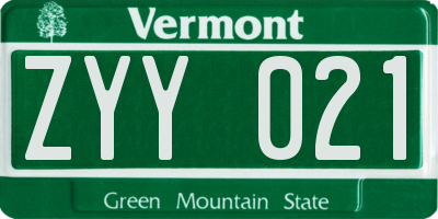VT license plate ZYY021