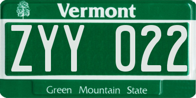 VT license plate ZYY022