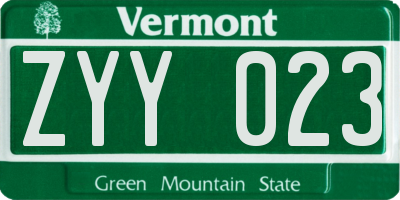 VT license plate ZYY023