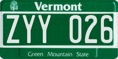 VT license plate ZYY026