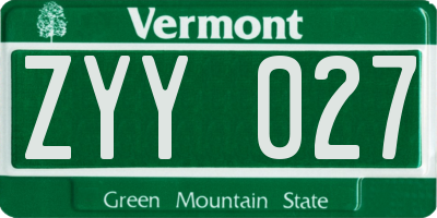 VT license plate ZYY027