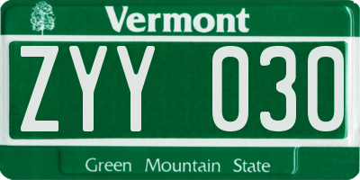 VT license plate ZYY030