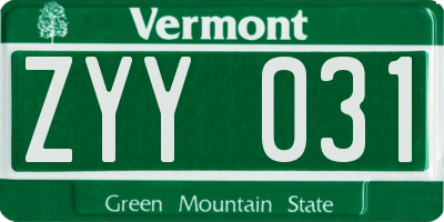 VT license plate ZYY031