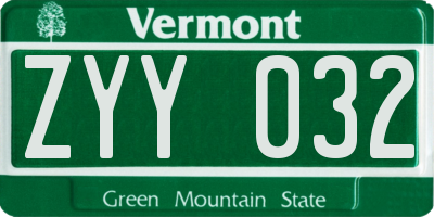 VT license plate ZYY032