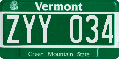 VT license plate ZYY034