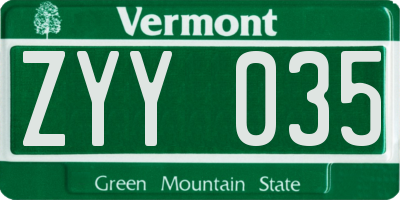 VT license plate ZYY035