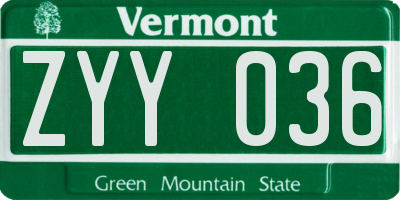 VT license plate ZYY036