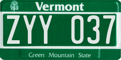 VT license plate ZYY037