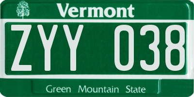 VT license plate ZYY038