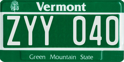 VT license plate ZYY040
