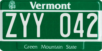 VT license plate ZYY042