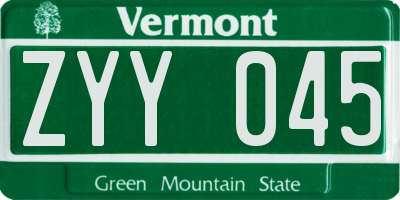 VT license plate ZYY045