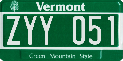 VT license plate ZYY051