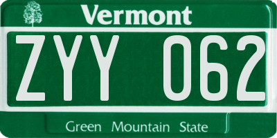 VT license plate ZYY062