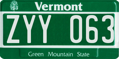 VT license plate ZYY063