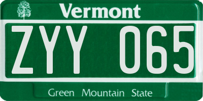 VT license plate ZYY065