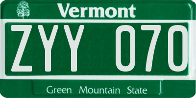 VT license plate ZYY070