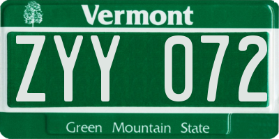 VT license plate ZYY072