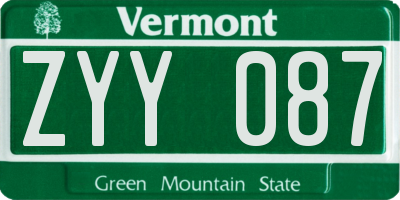 VT license plate ZYY087