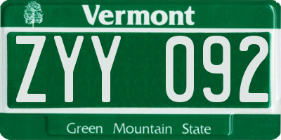 VT license plate ZYY092