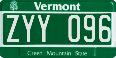 VT license plate ZYY096