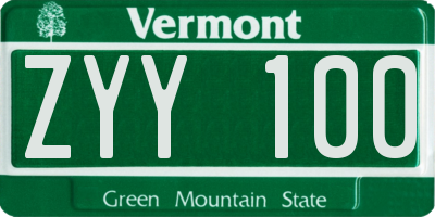 VT license plate ZYY100