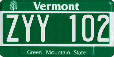 VT license plate ZYY102