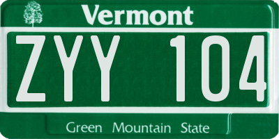 VT license plate ZYY104