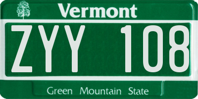 VT license plate ZYY108