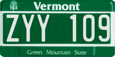 VT license plate ZYY109