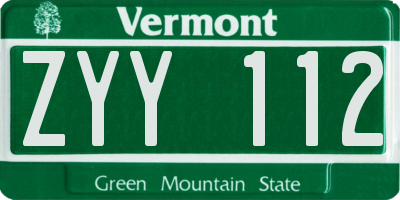 VT license plate ZYY112