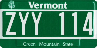 VT license plate ZYY114