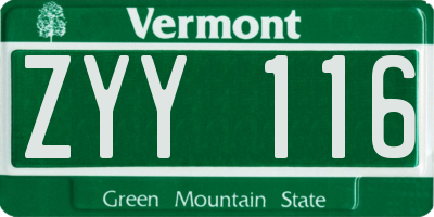 VT license plate ZYY116