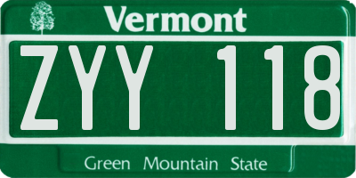 VT license plate ZYY118