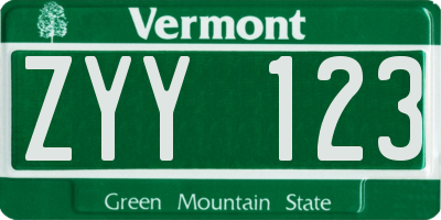 VT license plate ZYY123