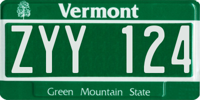 VT license plate ZYY124