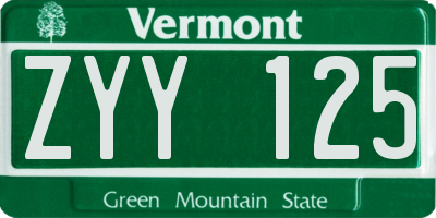 VT license plate ZYY125